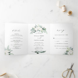 Evergreen & Cotton Blume Bouquet Wedding Dreifach Gefaltete Einladung