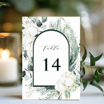 Evergreen & Cotton Blume Elegante Hochzeit Tischnummer<br><div class="desc">Diese Tischnummer ist mit handbemaltem Wintergarten,  Blume aus Baumwolle mit Bogenrahmen ausgestattet. Für eine erweiterte Anpassung dieses Designs klicken Sie bitte auf den Link "Weitere Anpassung". Matching-Elemente sind ebenfalls verfügbar.</div>
