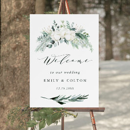 Evergreen & Cotton Blume Elegante Hochzeit Willkom Poster