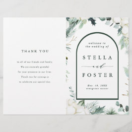 Evergreen & Cotton-Blume: Gedecktes Hochzeitsprogr