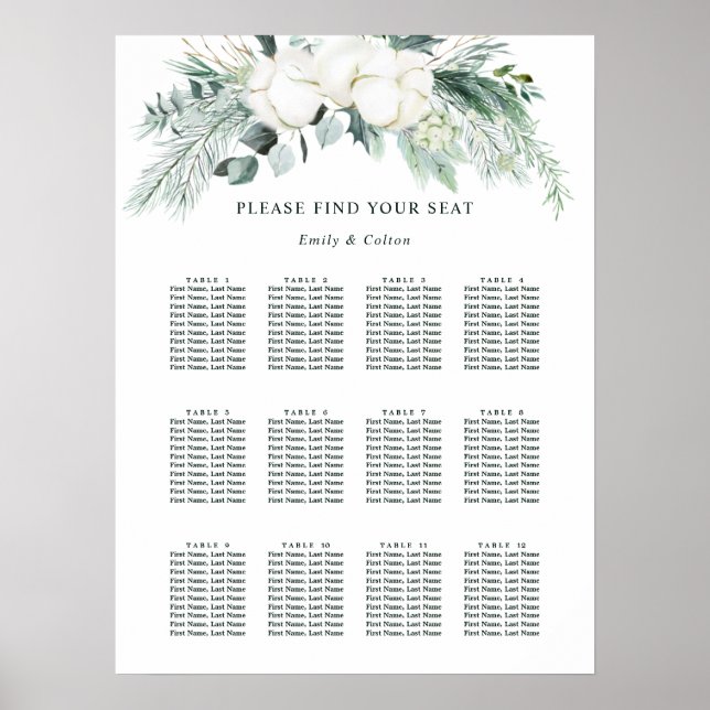 Evergreen & Cotton Blume Hochzeitskarte Poster (Vorne)