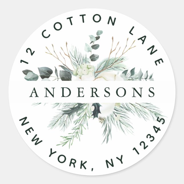Evergreen & Cotton Blume Rücksendeadresse Runder Aufkleber (Vorderseite)