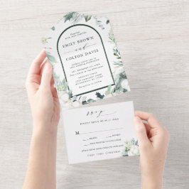 Evergreen & Cotton Blume Wasserfarbenhochzeit All In One Einladung