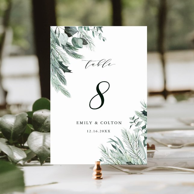 Evergreen Elegante Watercolor Wedding Tischnummer (Von Creator hochgeladen)