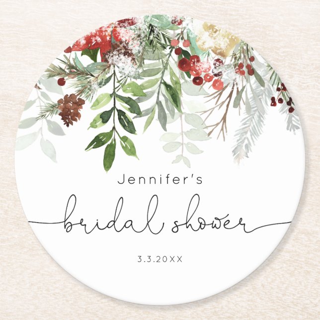 Evergreen elegantes Brautparty Runder Pappuntersetzer (Vorderseite)