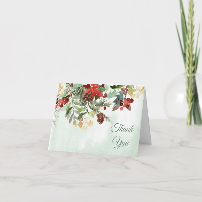 Evergreen Floral Winter Berry Vielen Dank Karte (Vorderseite)