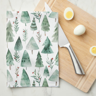 Evergreen Forest Watercolor Kitchen Towel Geschirrtuch