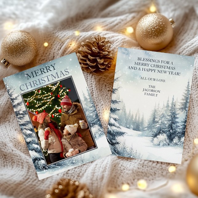 Evergreen Foto Weihnachtskarte Einladung (Photo Merry Christmas Card with Evergreens)