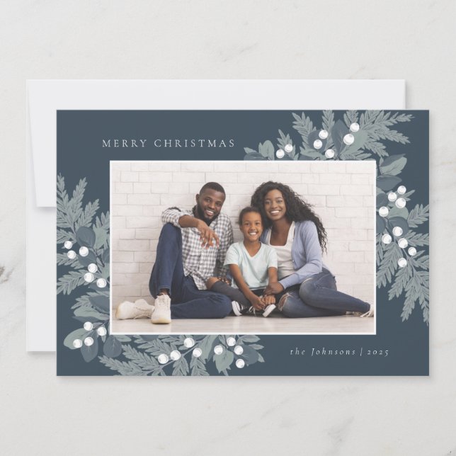 Evergreen Frame Foto Holiday Card (Vorderseite)