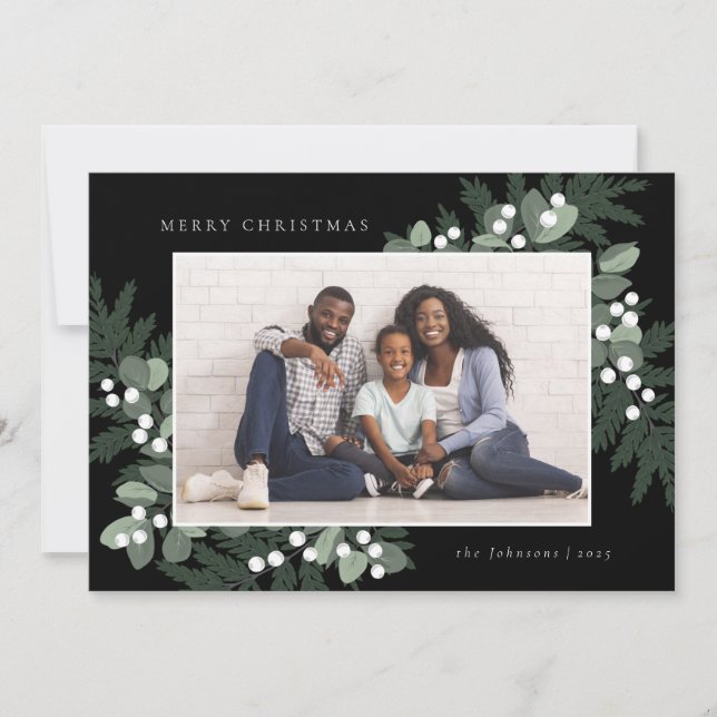 Evergreen Frame Foto Holiday Card (Vorderseite)