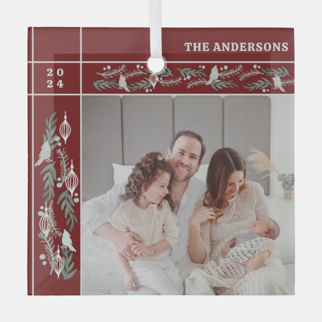 Evergreen Garland Frame Foto Weihnachten Ornament Aus Glas (Vorderseite)