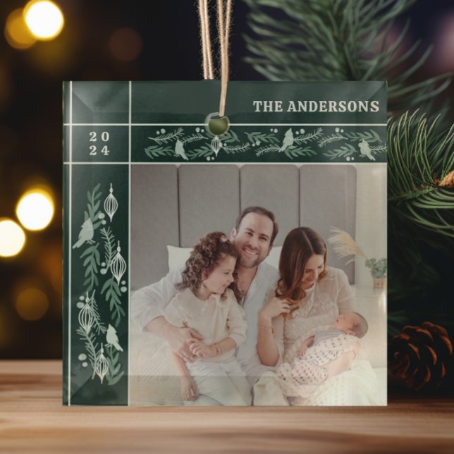Evergreen Garland Frame Modern Foto Christmas Ornament Aus Glas (Von Creator hochgeladen)