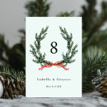 Evergreen Garland Wreath Wedding Mint Green Tischnummer<br><div class="desc">Watercolor evergreen wreath table number with names and date. For more advanced customization of this design,  please click the BLUE DESIGN TOOL BUTTON above!</div>
