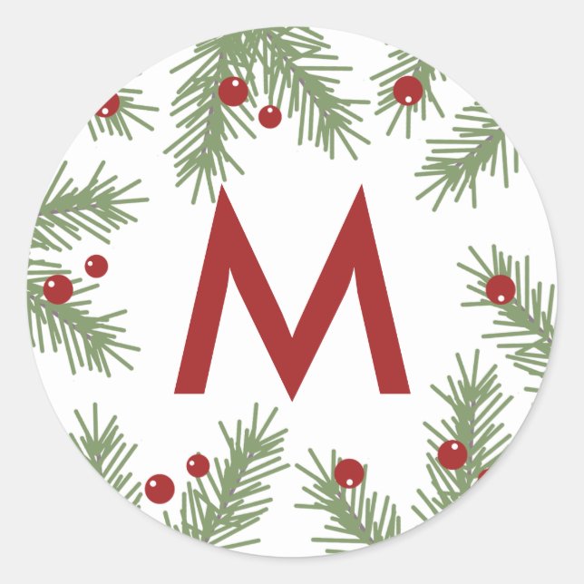 Evergreen Greetings - Mit Monogramm Sticker (Vorderseite)