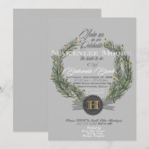 Evergreen Kranz mit Monogramm Einladung