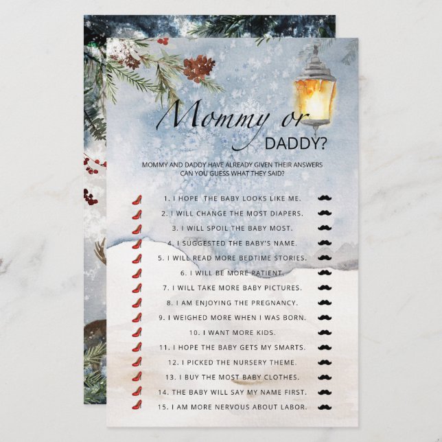 Evergreen Mommy oder Daddy Baby Dusche Spiel (Vorne/Hinten)