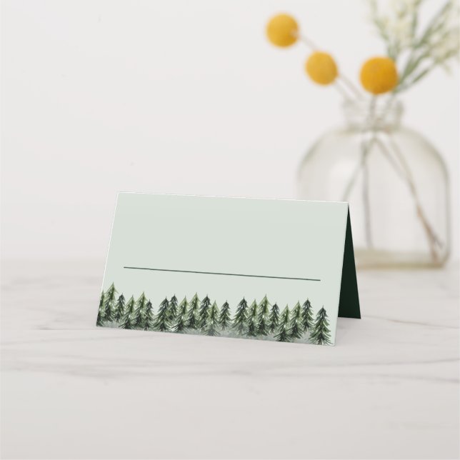 Evergreen Mountain Forest Green Black Platzkarte (Vorderseite)