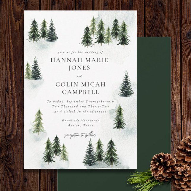 Evergreen Mountain Glen White Green Black Einladung (Von Creator hochgeladen)