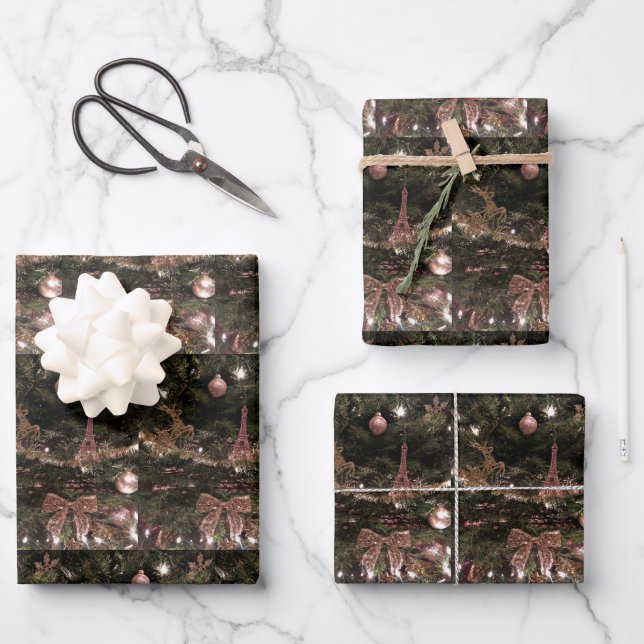 Evergreen & Ornaments Weihnachtswrapping Paper Geschenkpapier Set (Vorderseite)