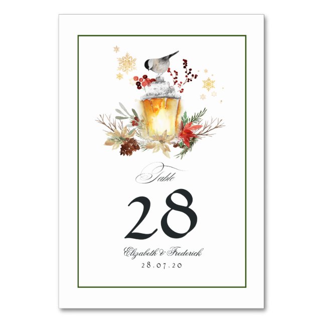 Evergreen Pine and Spruce Winter Wedding Tischnummer (Vorderseite)