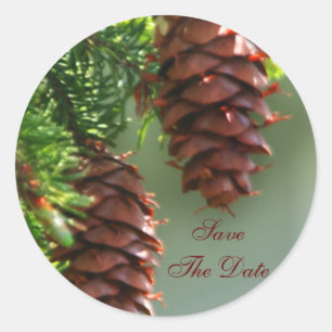 Evergreen Pinecone Save the Date Hochzeitsticker Runder Aufkleber