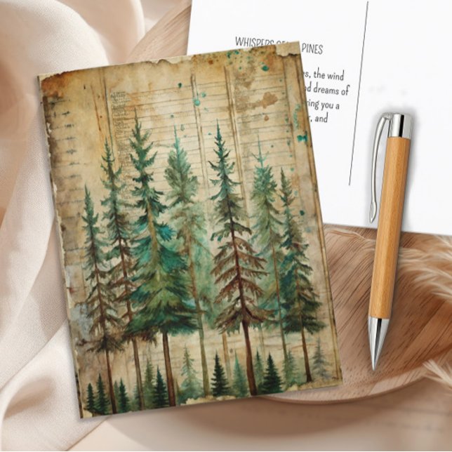 Evergreen Pines Vintage Naturwaldlandschaft Postkarte (Vintage pine forest postcard)