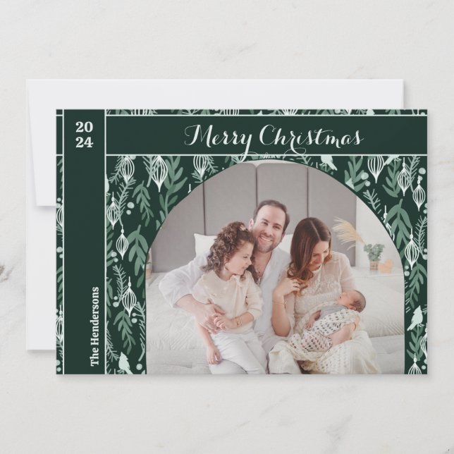 Evergreen Ribbon Modern Ein Foto Weihnachten (Vorderseite)