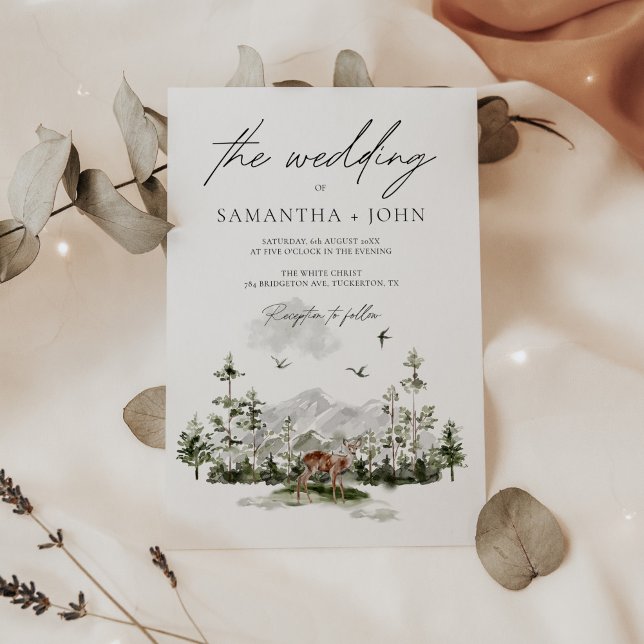 Evergreen Rustic Mountain Forest Boho Wedding Einladung (Von Creator hochgeladen)