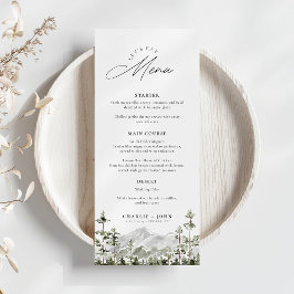 Evergreen Rustic Mountain Forest Boho Wedding Menü Menükarte