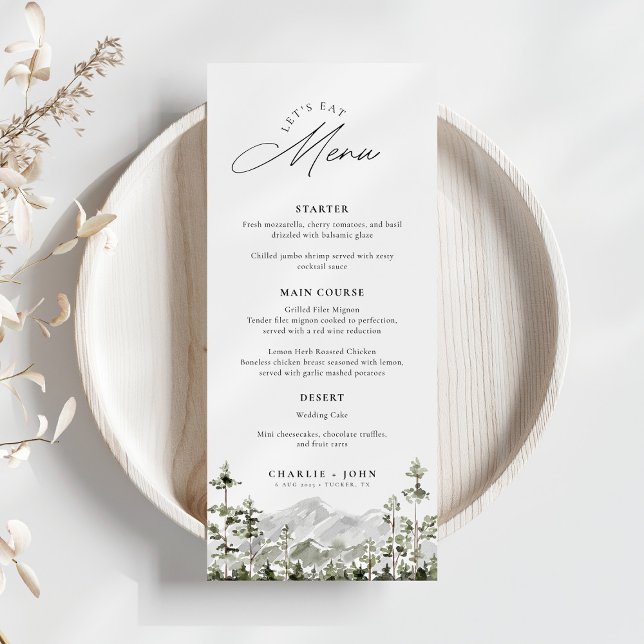 Evergreen Rustic Mountain Forest Boho Wedding Menü Menükarte (Von Creator hochgeladen)