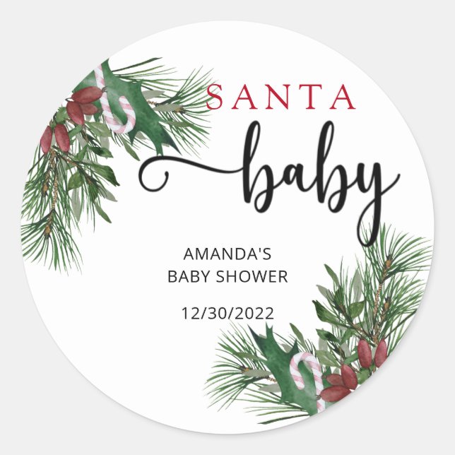 Evergreen Santa Baby Dusche Runder Aufkleber (Vorderseite)