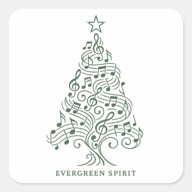 "Evergreen Spirit - Musical Christmas Tree Design" Quadratischer Aufkleber (Vorderseite)