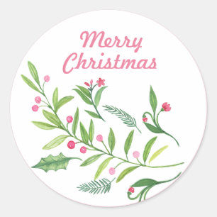 Evergreen Swag   Frohe Weihnachten Runder Aufkleber