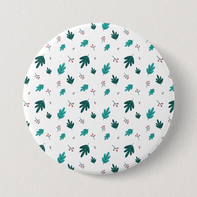 Evergreen Tree Blätter & Red Holly Berries Button (Vorderseite)