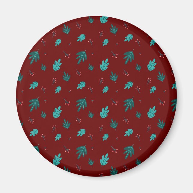 Evergreen Tree Blätter & Red Holly Berries Magnet (Vorne)