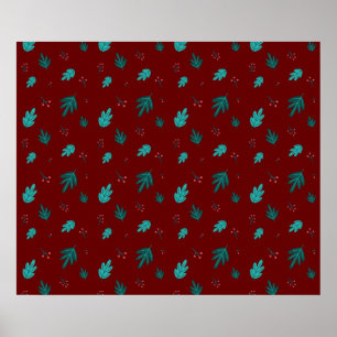 Evergreen Tree Blätter & Red Holly Berries Poster