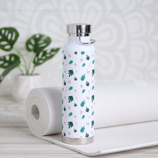 Evergreen Tree Blätter & Red Holly Berries Trinkflasche (Yoga)