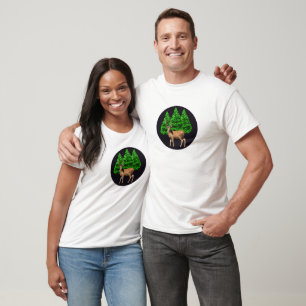 Evergreen Trees Holiday Woodland Deer T - Shirt