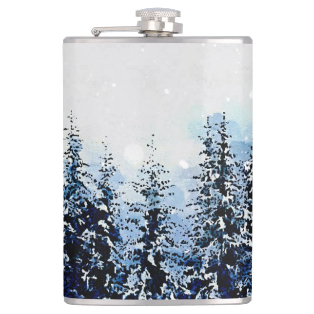 Evergreen Trees mit Schnee Vinyl Wrapped Flask Flachmann (Vorderseite)