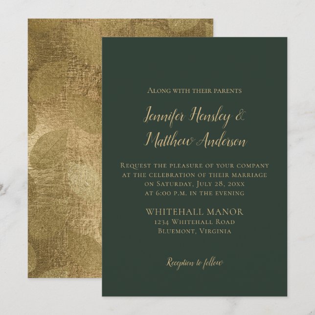 Evergreen und Gold Winter Wedding Einladungen (Vorne/Hinten)