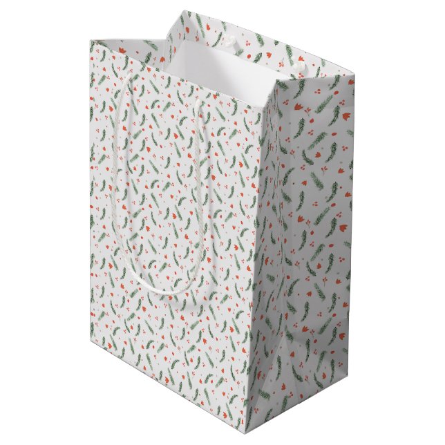 Evergreen und Red Holiday Mittlere Geschenktüte (Rückseite Schrägansicht)