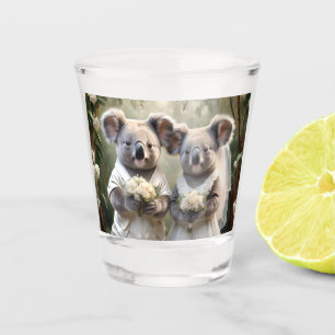 "Evergreen Vows: Eine Koala-Hochzeit in Weiß" Schnapsglas