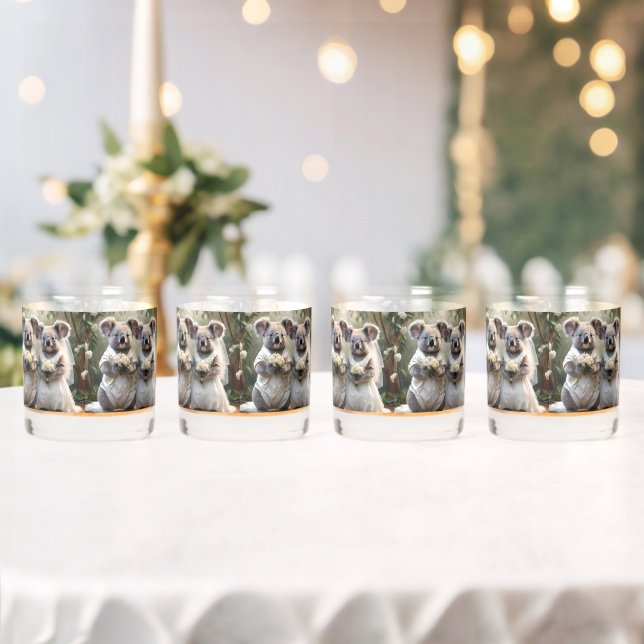 "Evergreen Vows: Eine Koala-Hochzeit in Weiß" Whiskyglas (Insitu (Hochzeit))