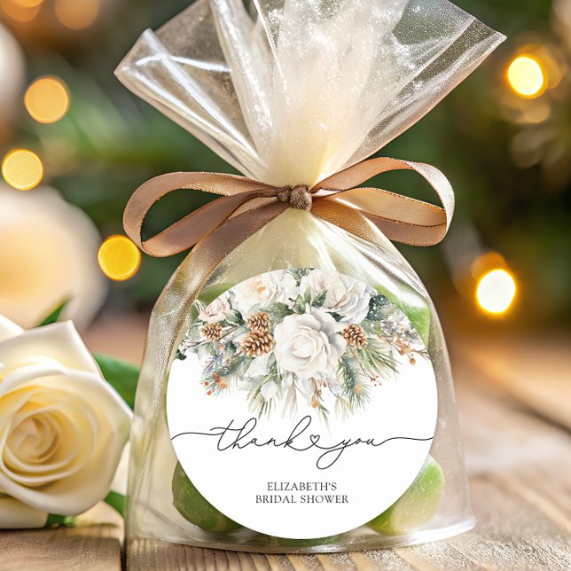Evergreen Winter Floral Vielen Dank Brautparty Runder Aufkleber (Von Creator hochgeladen)
