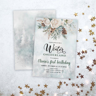 Evergreen Winter Onederland Erster Geburtstag Einladung