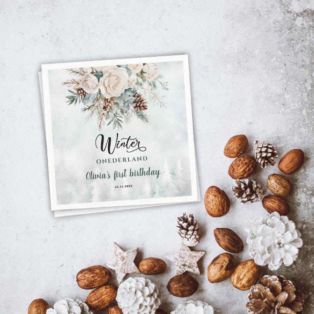 Evergreen Winter Onederland Erster Geburtstag Serviette (Von Creator hochgeladen)