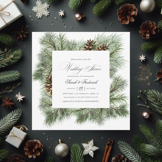 Evergreen Winter Pines Holiday Polterabend Einladung (Evergreen Winter Pines Holiday Wedding Shower Invitation)