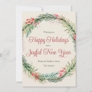 Evergreen Wreath Happy Holidays Card Feiertagskarte