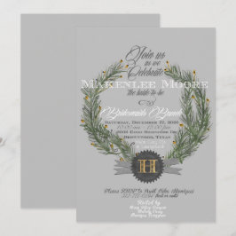 Evergreen Wreath mit Monogramm Einladung