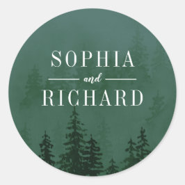 Evergreens in Forest Dark Green Wedding Runder Aufkleber